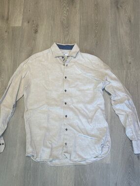 Umberto Carro Positano Linen Shirt | Size 16.5/42 | Natural/Navy | Made in Italy